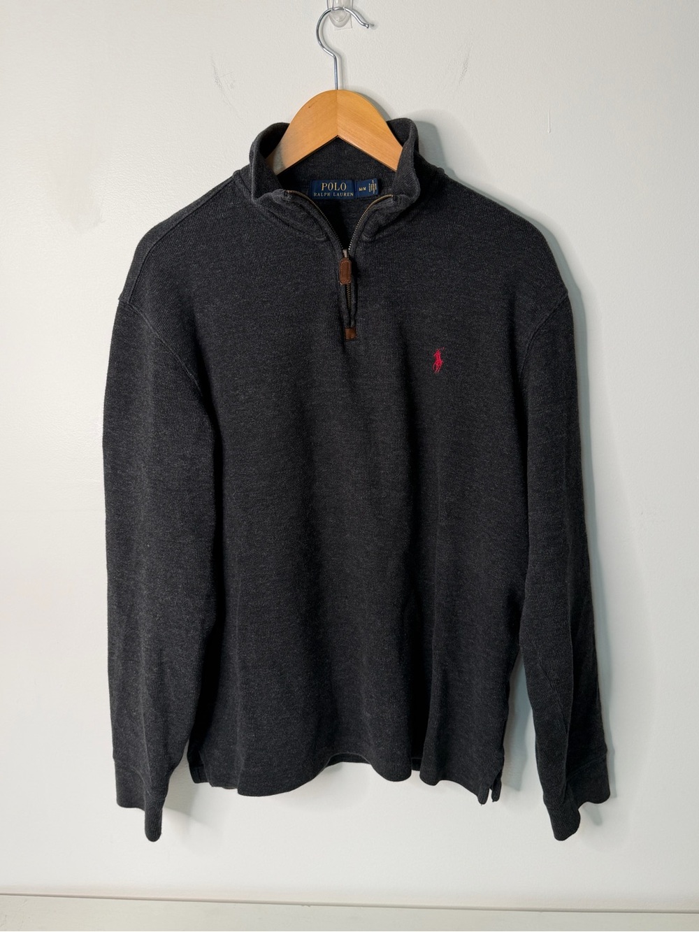 Polo Ralph Lauren Men's M Charcoal Quarter-Zip Sweater with red Pony